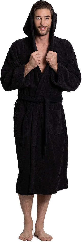 Men's Turkish Terry Cloth Robe, Thick Hooded Bathrobe
