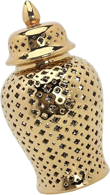 Ceramic Ginger Jar, Light Luxury Pierced Gold Collectable Decorative Lattice for Ornament Home Decoration Cafe Gift