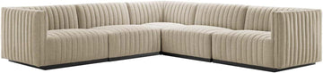 Conjure 5Pcs L-Shaped Channel Tufted Fabric Sectional in Beige/Black