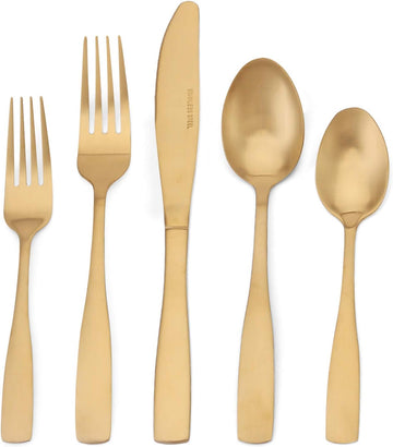 Matte Gold Silverware Set, Satin Finish 40-Piece Stainless Steel Flatware set, Tableware Cutlery Set Service for 8