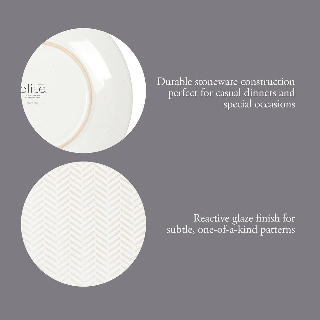 Oyster Tide Embossed 12 Piece (Service for 4) Plates and Bowls Reactive Glaze Round Dishes Stoneware Ceramic