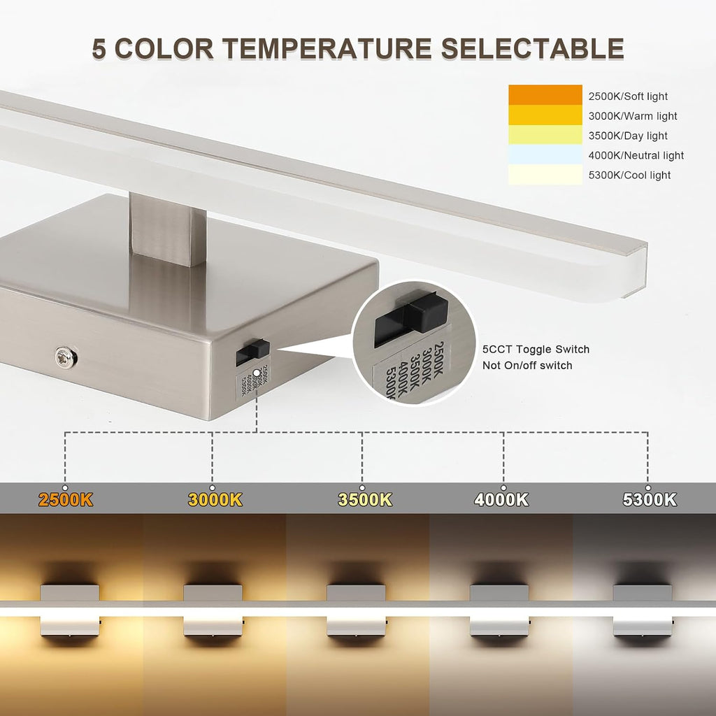 LED Modern Bathroom Light Fixtures 22W Brushed Nickel Vanity Lights Bar 5CCT Dimmable ixture Over Mirror Vanity Light