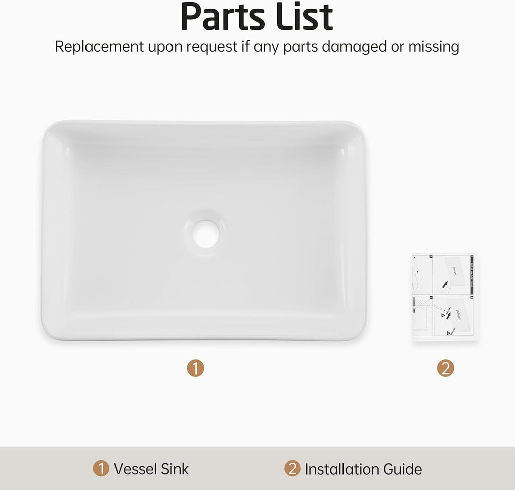 KES Bathroom Vessel Sink 20 Inch Above Counter Rectangular White Ceramic Countertop Sink for Cabinet Lavatory Vanity
