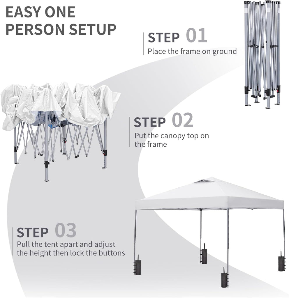 10x10 Pop Up Canopy Tent, Outdoor Gazebo with 4 Sandbags, Easy Up Canopy with 3 Adjustable Heights for Events, Parties