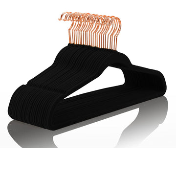 Black Velvet Hangers 30 Pack Non Slip Heavy Duty Rose Gold Hooks