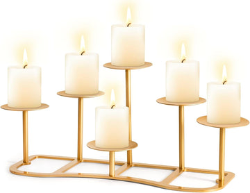 Fireplace Candelabra Fireplace Candle Holder for Inside Fireplace - 6 Arms Gold Candle Stand for Pillar Candles