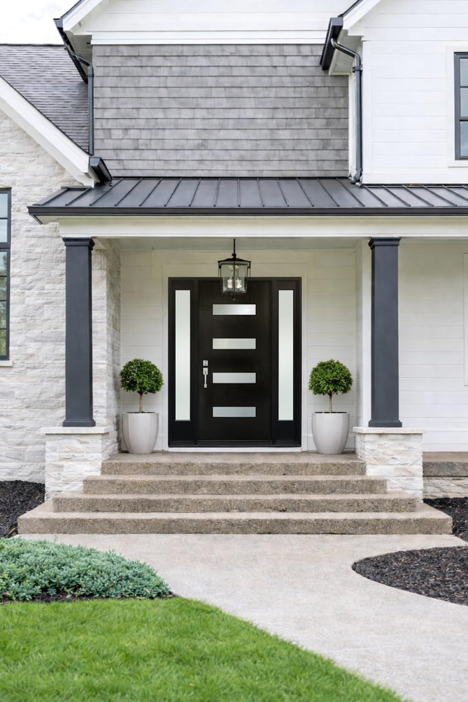 68''x80'' Fiberglass Exterior Door with Double Sidelights, Modern Front Entry Door with 14'' Sidelites, Right-Hand