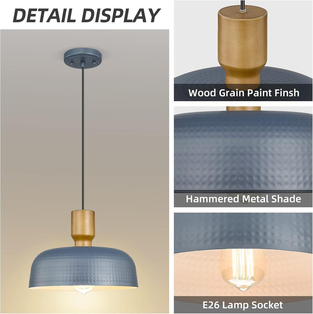 Pendant Light Fixtures Ceiling Hanging with Hammered Metal Shade, Modern Pendant Light for Kitchen Island Lighting