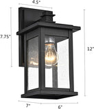 2-Pack Black Outdoor Wall Sconce, 12-Inch Modern Square Exterior Light Fixtures with Clear Seedy Glass