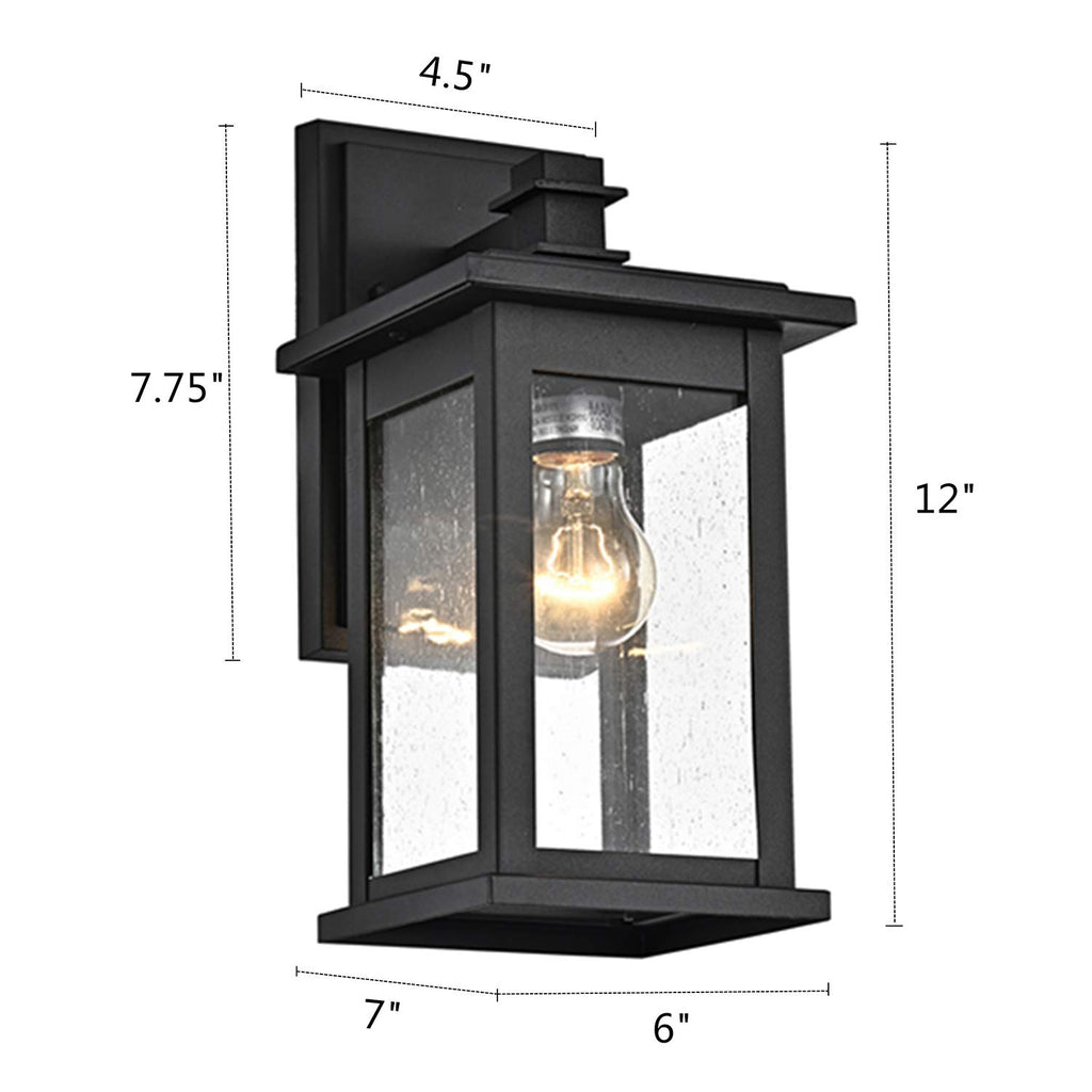 12 Inch Matte Black Modern Farmhouse Outdoor Wall Lantern 1 Pack