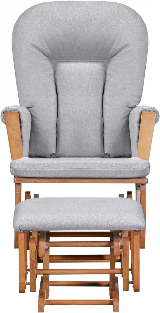 Contempo Nursery Rocking Chair with Ottoman, Wooden Glider for Baby Nursing, Smooth Gliding Rocker, Walnut Wood and