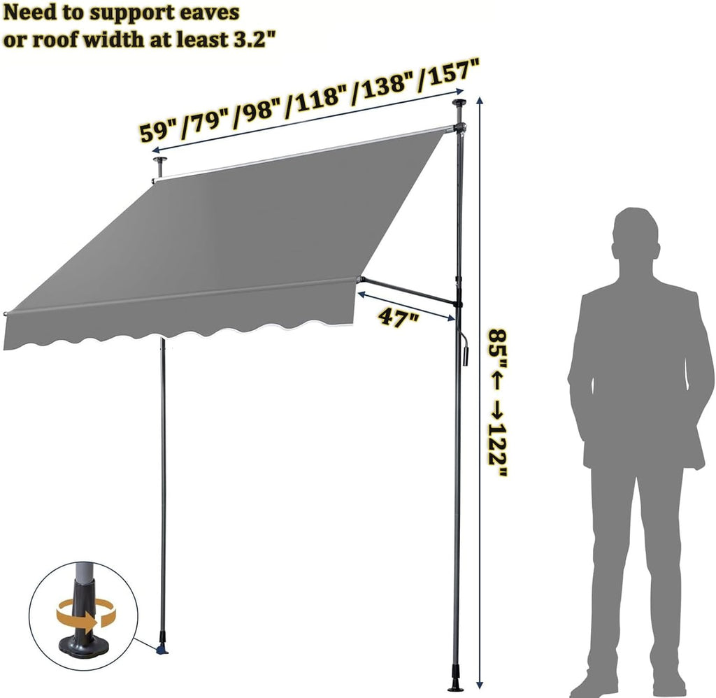 Outdoor Manual Retractable Awning, 13x4FT Patio Awnings Sunshade Shelter, 10x4FT Retractable Patio Sun Shade Canopy