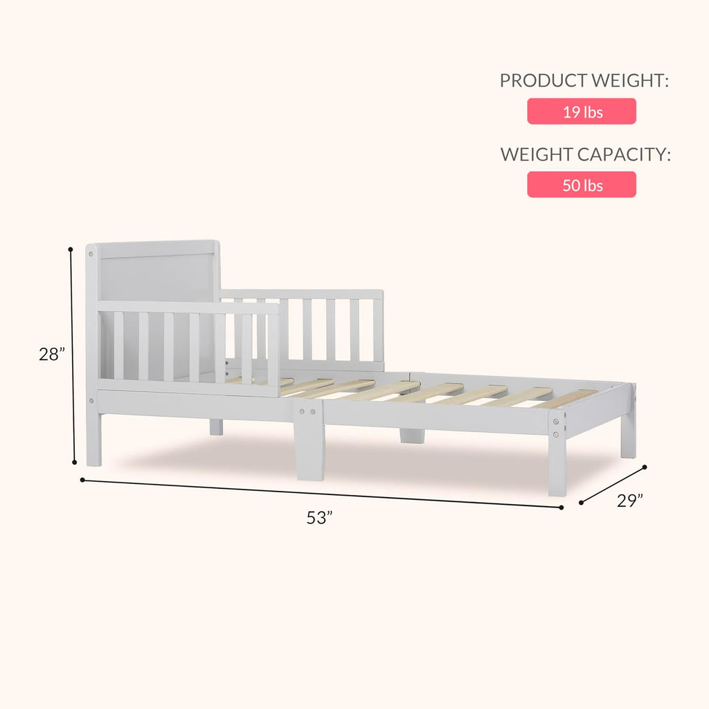 Toddler Bed, Low Floor Wooden Bed, Side Safety Bed Rails, GREENGUARD Gold & BSA Certified, Non-Toxic Paint