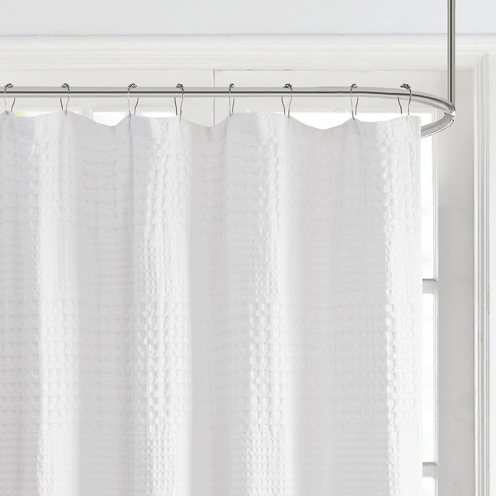 Arlo Shower Curtain , 72 x 72, White | Waffle Weave, Cotton, Adds Privacy, Machine Washable, OEKO-TEX Certified