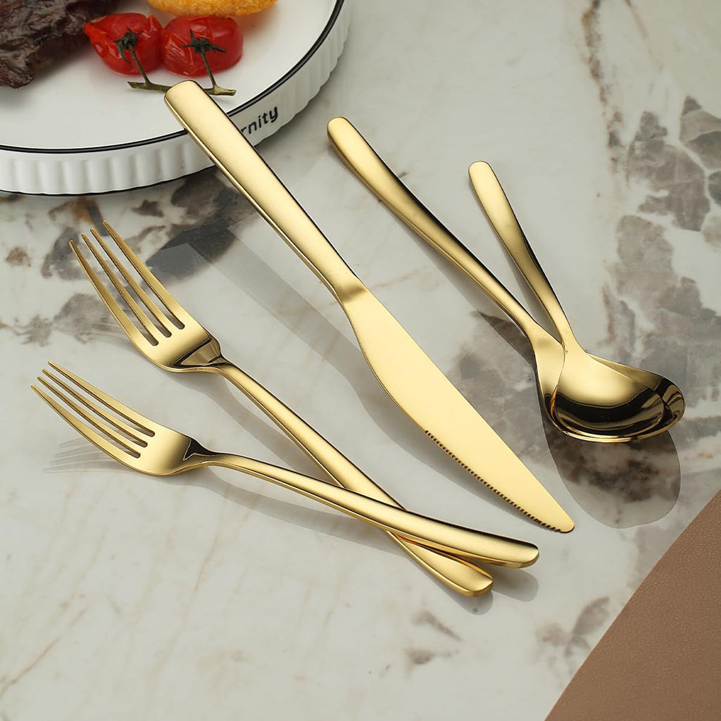 Gold Silverware Set 60 Pieces Service for 12, Golden Titanium Plating Stainless Steel Flatware Set