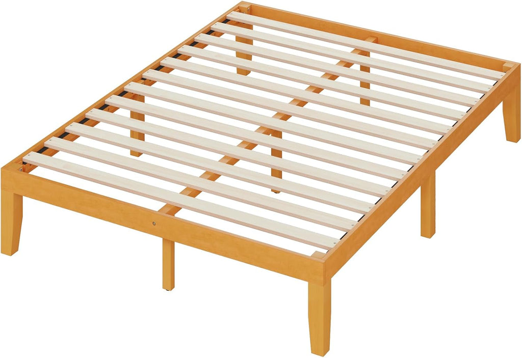 Queen Solid Bed Frame Wood 16 Inches, Sturdy Platform Bed with Heavy Duty Wooden Slat Support, No Box Spring Needed