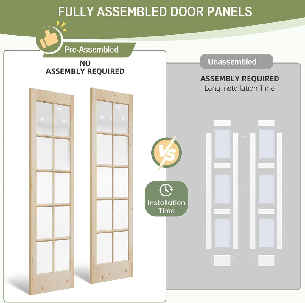 Preassembled Sliding Closet Door 60in x 80in (Double 31in), Spruce Wood Barn Door Slab with Bypass H