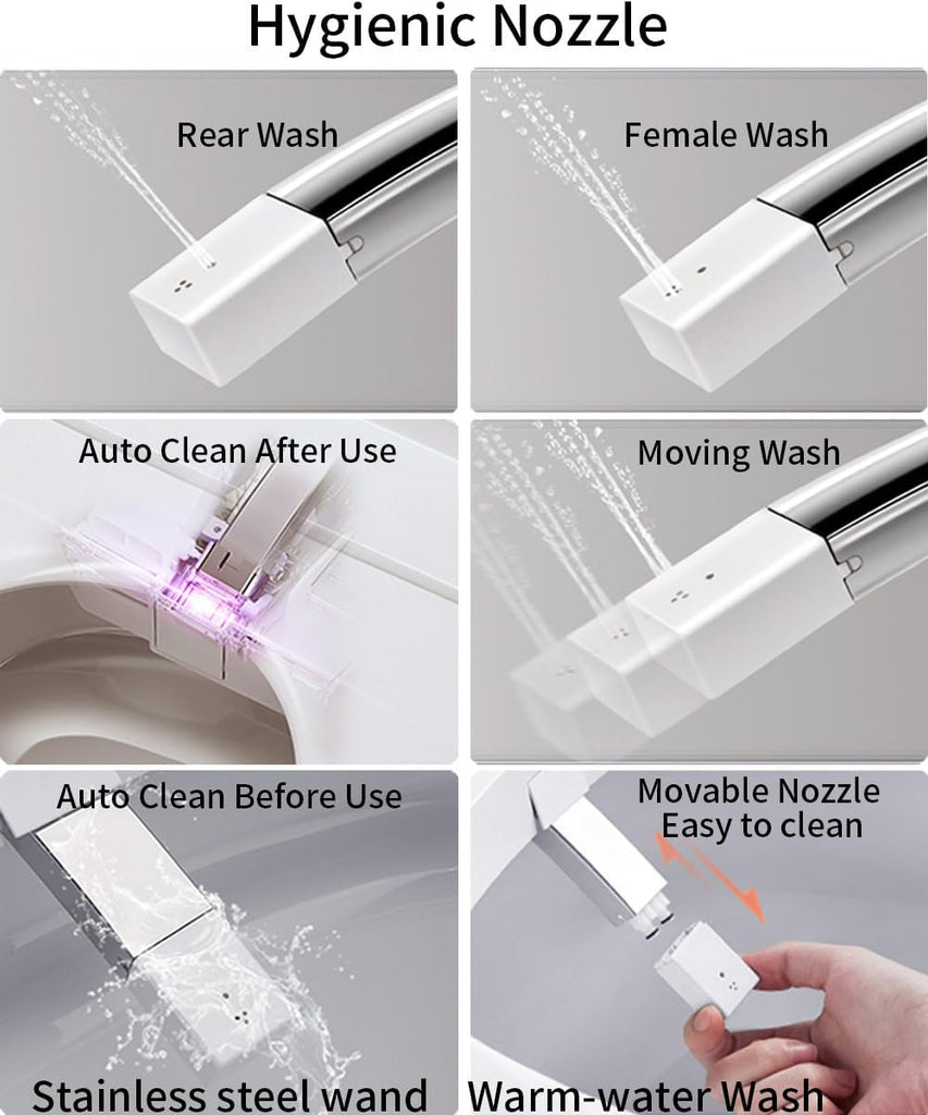 Smart One-Piece Toilet with Built-In Bidet, Elongated Heated Seat, Auto Flush, Foot Sensor Flush, Warm Wash, ADA Comfort Height, Blackout Flush, Night Light, LED Display