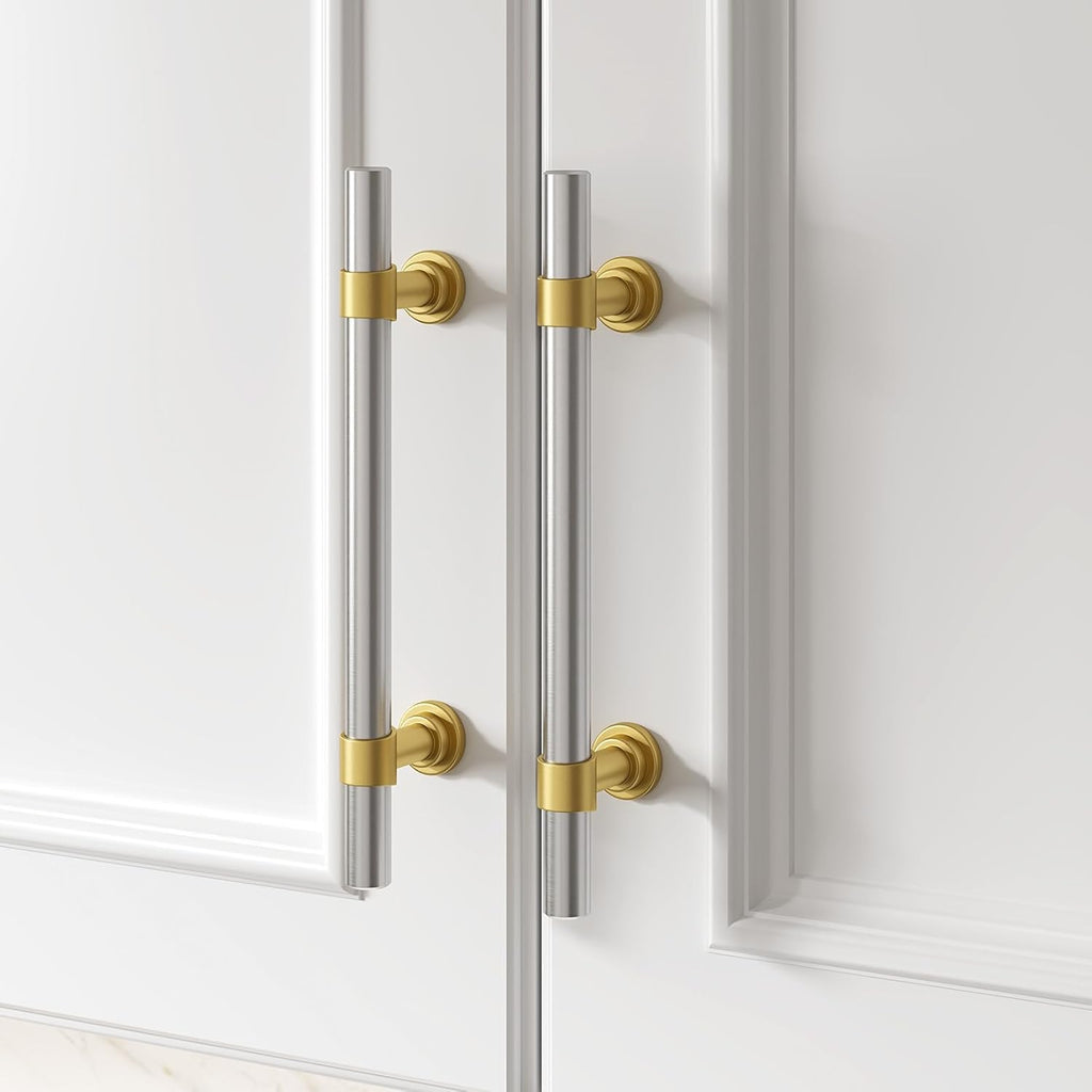 10 Pack 5 Inch Brushed Nickel and Gold Cabinet Pulls Silver Cabinet Handles Brushed Nickel Handles for Cabinets Modern