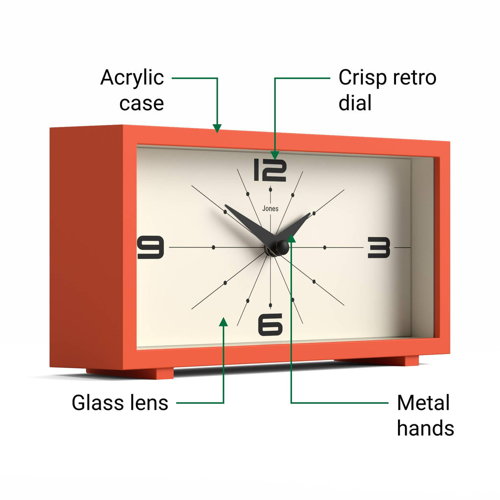Odeon Desk Clock | Modern Rectangular Design | Orange