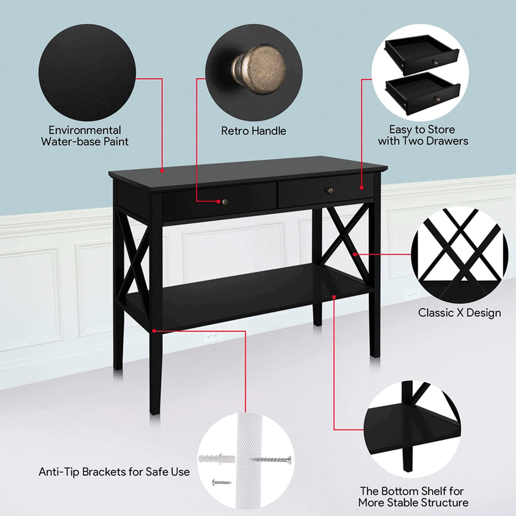 Console Table with Drawers, Narrow Wood Accent Sofa Table Entryway Table with Storage Shelf , Front Hall, Hallway