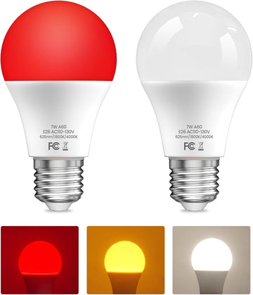 E26 7W A19 Block Blue Light Sleep Light Bulb, 625nm Red Light Melatonin-1800K Amber Light-4000K Natural Daylight, LED