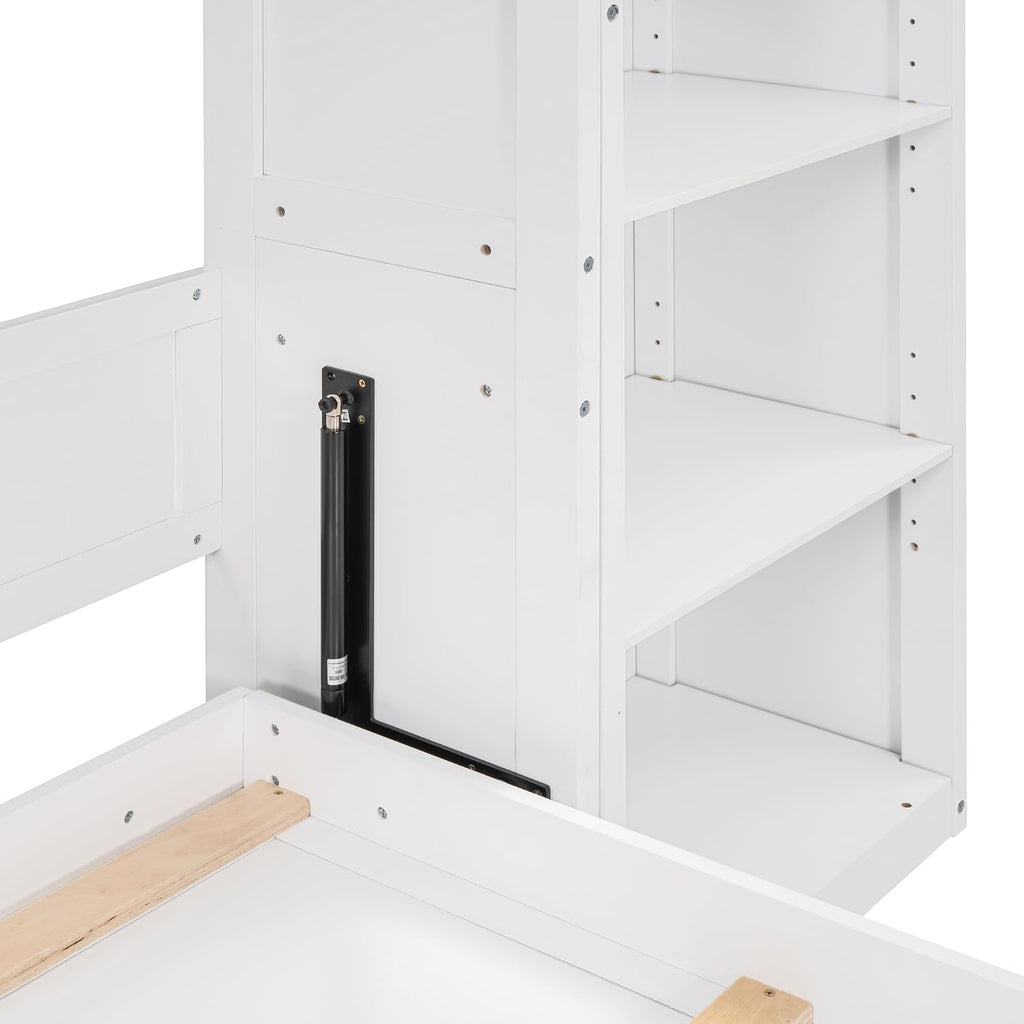Murphy Bed with Shelves, Versatile Wall Bed, Foldable Murphy Cabinet, Full, White