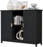 Black Buffet Cabinet,Modern Narrow Sideboard Buffet Cabinet Wooden Side Table with Storage,Black Accent Cabinets