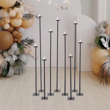 Tall Floor Candle Holders for 9 Arm Candlesticks, Metal Iron Black Candelabrallar Tealight Candles on Party Reception