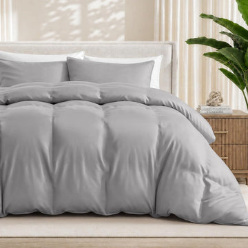 100% Rayon Made from Bamboo Duvet Cover Set (King, Light Grey)