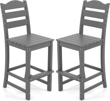 Outdoor HDPE Bar Stool, Patio Tall Bar Chair with Backrest and Footrest, 30 Inches Counter Height Barstools, Weather