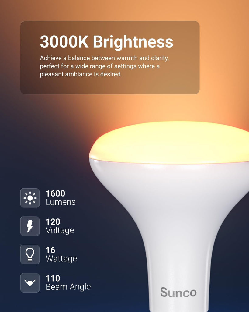 6 Pack BR30 LED Bulb, Recessed Can Light Bulbs, Indoor Flood Lighting, 1600 LM, 16W (100W Equivalent) 3000K Warm
