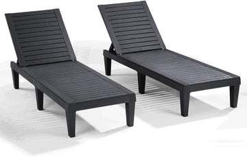 Lounge Chair Outdoor, Tanning Chair, Chaise Lounge Outdoor Set of 2 | 5 Adjustable Positions, Waterproof &