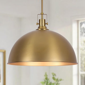 17.7 Inch Large Dome Pendant Light, 1-Light Brushed Gold Pendant Lighting All Metal, Modern Single Ceiling Hanging
