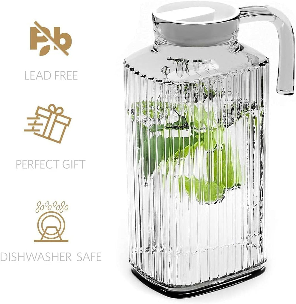 Fridge Pitcher - 60 OZ. Glass Water Fridge Pitcher with Lid By Practical and Easy to use Fridge Pitcher Great for