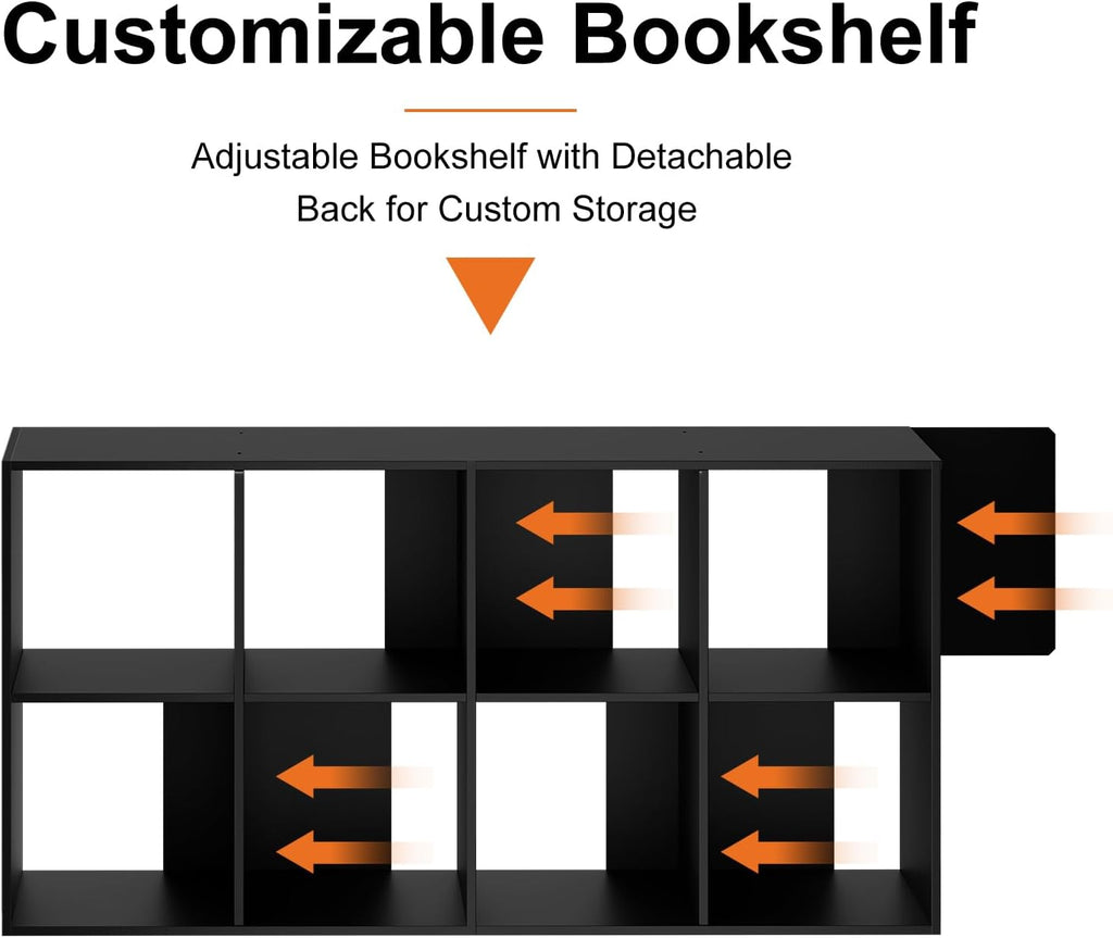 8 Cube Storage Organizer - Open Cube Bookshelf with 4 Removable Back Panels, Display Storage Bookcase, Entrance Hall