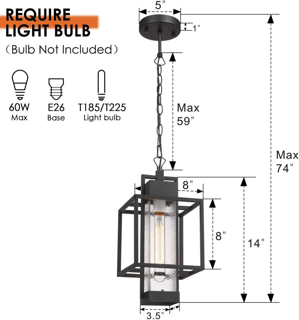 Outdoor Pendant Light, 16" 1-Light Large Hanging Porch Light Fixtures