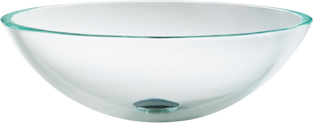 Round Crystal Clear Glass Vessel Bathroom Sink, 16 1/2 inch GV-100