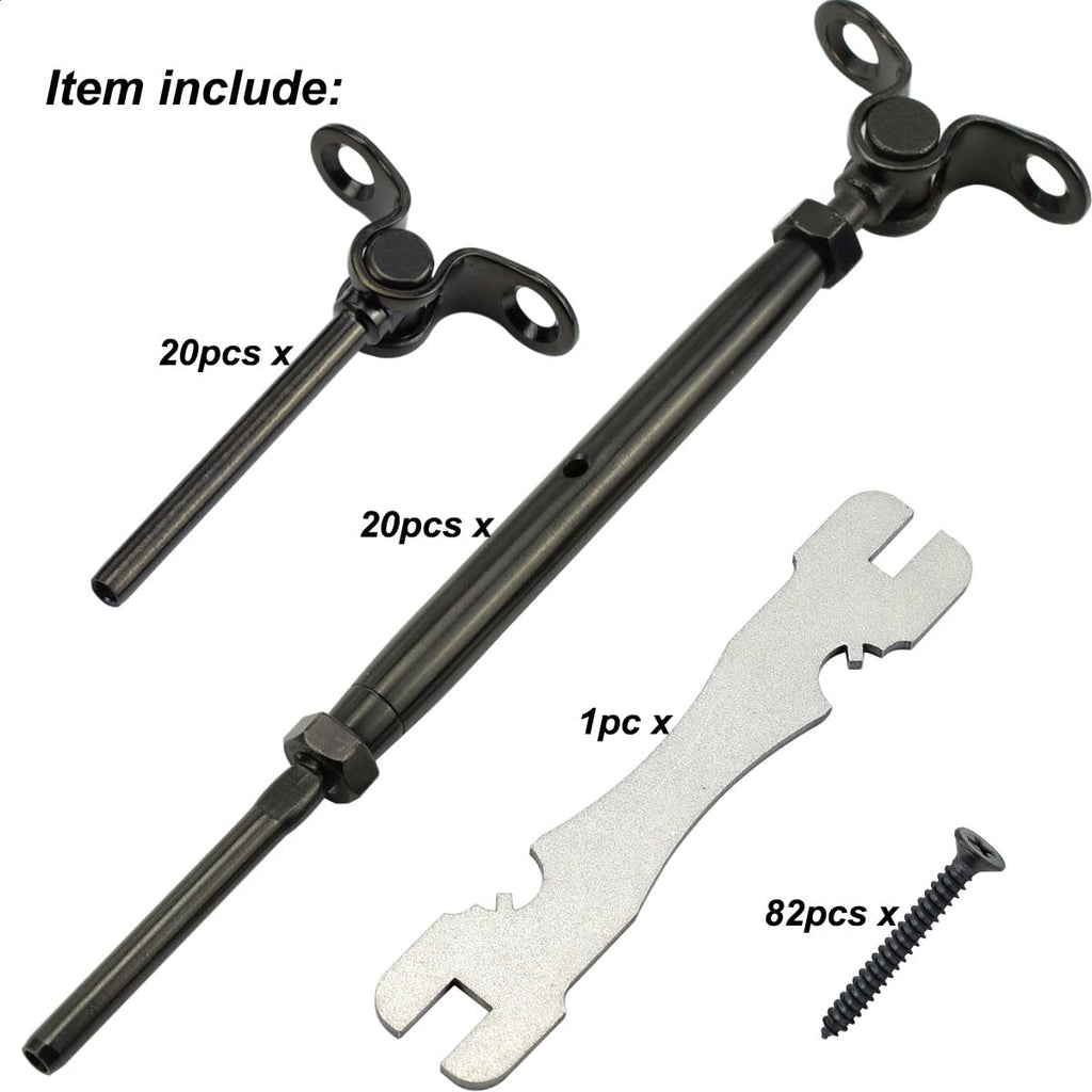 Black Cable Railing Hardware Kit, for 1/8 Cable Railing System for Wood Posts, Stainless Steel Swage Toggle