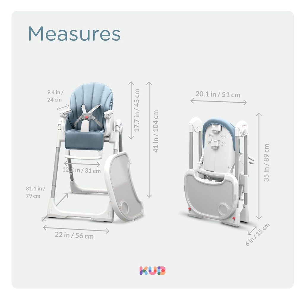3-in-1 Foldable & Portable Baby High Chair with 2 Lockable Wheels(Blue) | 7 Height & 4 Recline Adjustable High Chairs