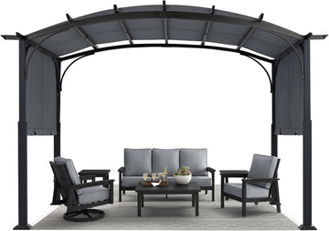 10x12ft Outdoor Retractable Pergola with Sun Shade Canopy Patio Metal Garden Pergola,Dark Grey