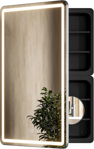 24x36 Inch LED Lighted Medicine Cabinet with Mirror , Wall Mounted or Recessed Mirror Cabinet with 3X Magnifying