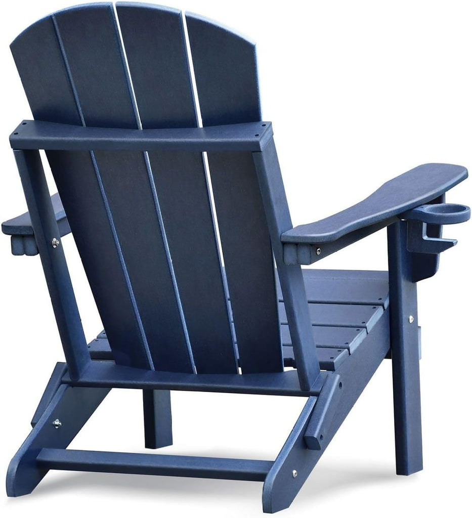 Folding Adirondack Chair - Weather Resistant HDPE Outdoor Lawn Chair - Patio Furniture - Blue/Dark Grey - 350lbs