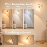 Glass Floor Lamp, Dimmable Gold Standing Lamp with Remote & Foot Switch, Ribbed Frosted Glass Shade