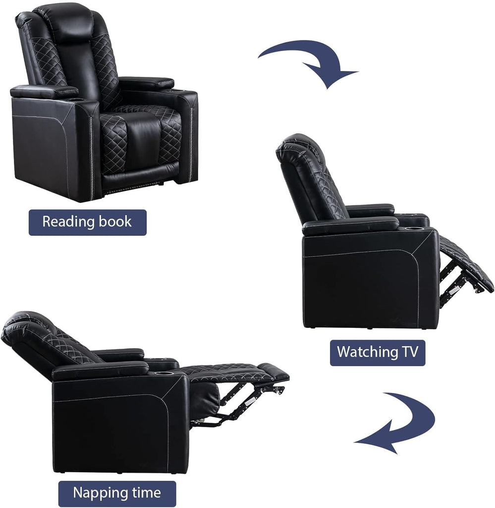 Electric Recliner Chairs Set of 3, Breathable Faux Leather Home Theater Seating Recliner with Ambient Lighting