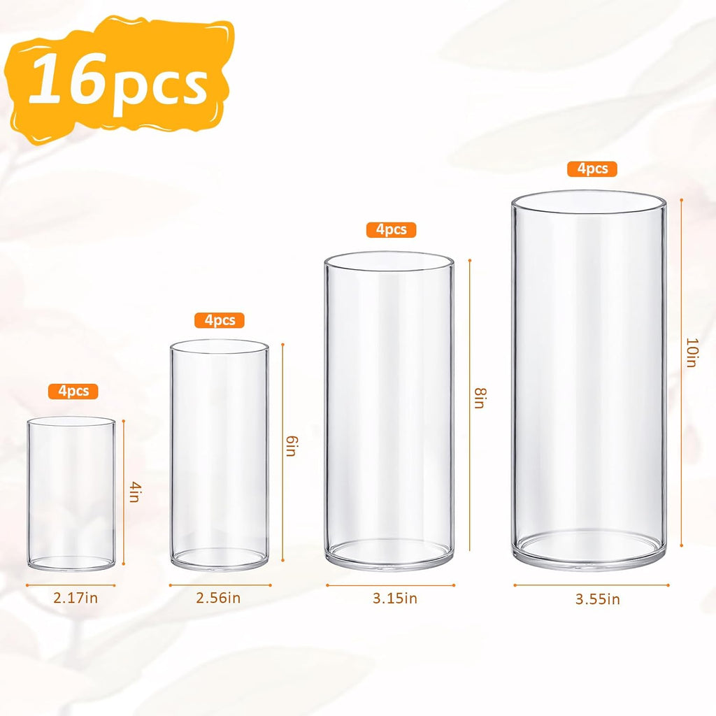 Glass Cylinder Vase Sets 16 Pack Tall Clear Flower Vase Hurricane Floating Candle Holder for Table Centerpiece