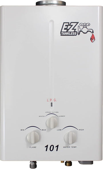 101 Outdoor Tankless Water Heater - Propane (LPG) Gas - 2 GPM - Small - Portable - Point of use