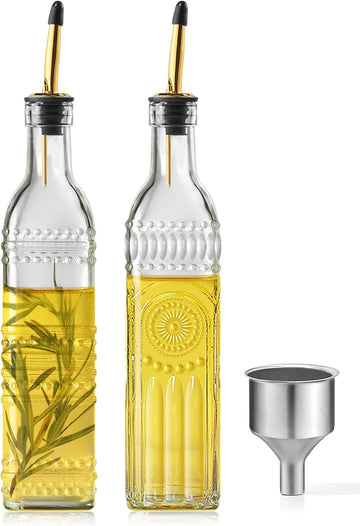 Olive Oil Dispenser Bottle,17oz Clear Glass Cooking Oil and Vinegar Dispenser Set, Coffee Syrup Dispenser - Set of 2
