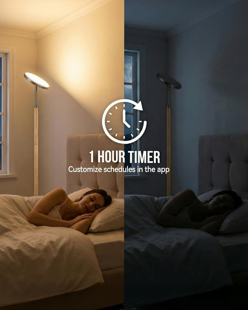 Wood Torchiere Floor Lamp, Super Bright Stepless Dimmable LED Uplight Standing Lamp with Remote Adjustable Color