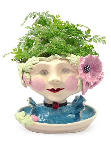 Victorian Lovelies Sculpted Pottery Indoor Head Planter: Poppy Pink Version